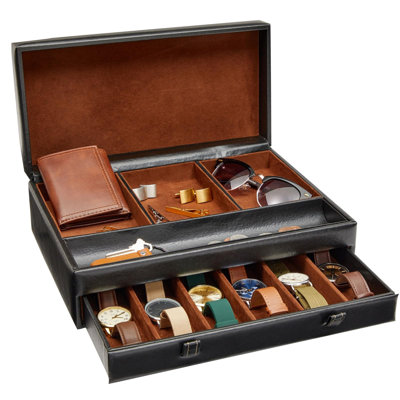 Hokku Designs Faux Leather Mens Jewelry Box Organizer, Valet Tray